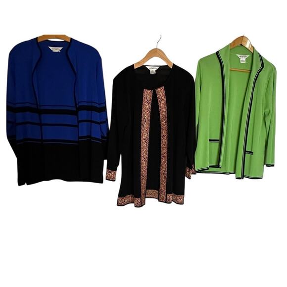 VTG Misook Lot of 3 Knit Green Blue Black Cardigan Jackets Career Travel Large - Picture 1 of 16